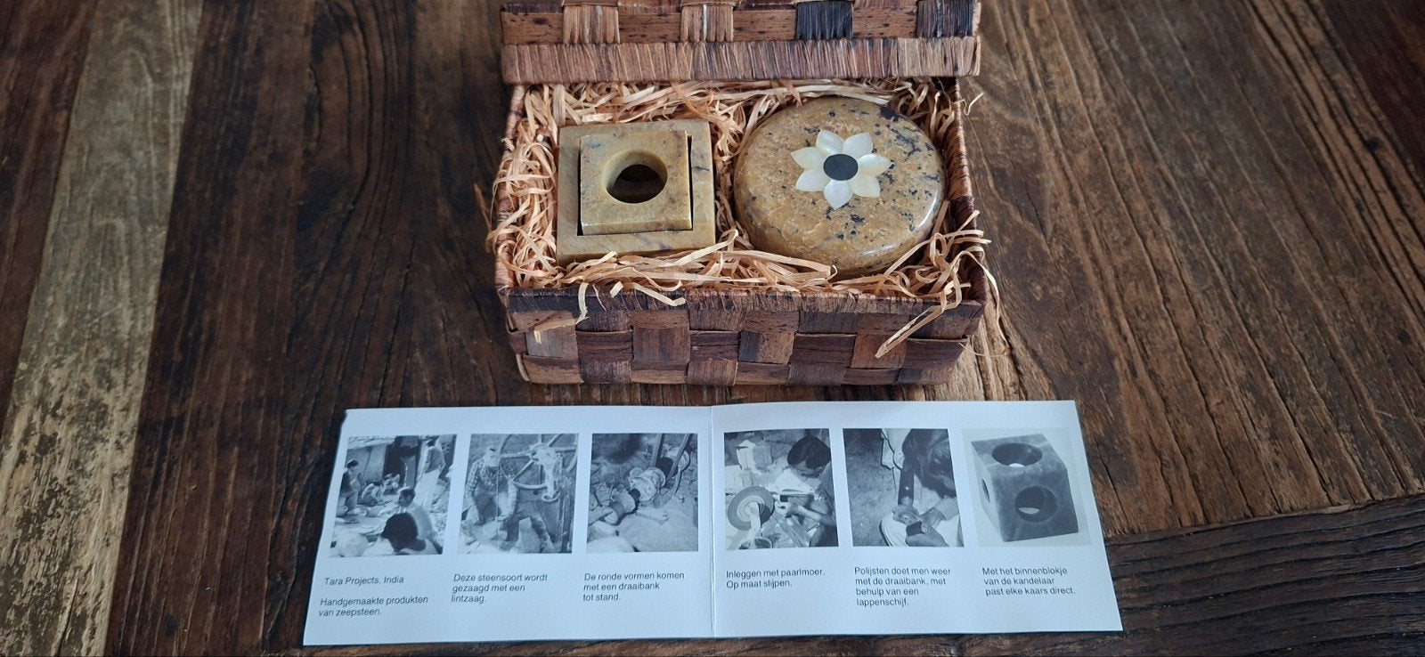 vintage speksteen cadeauset met folder, Ophalen of Verzenden, Kaars