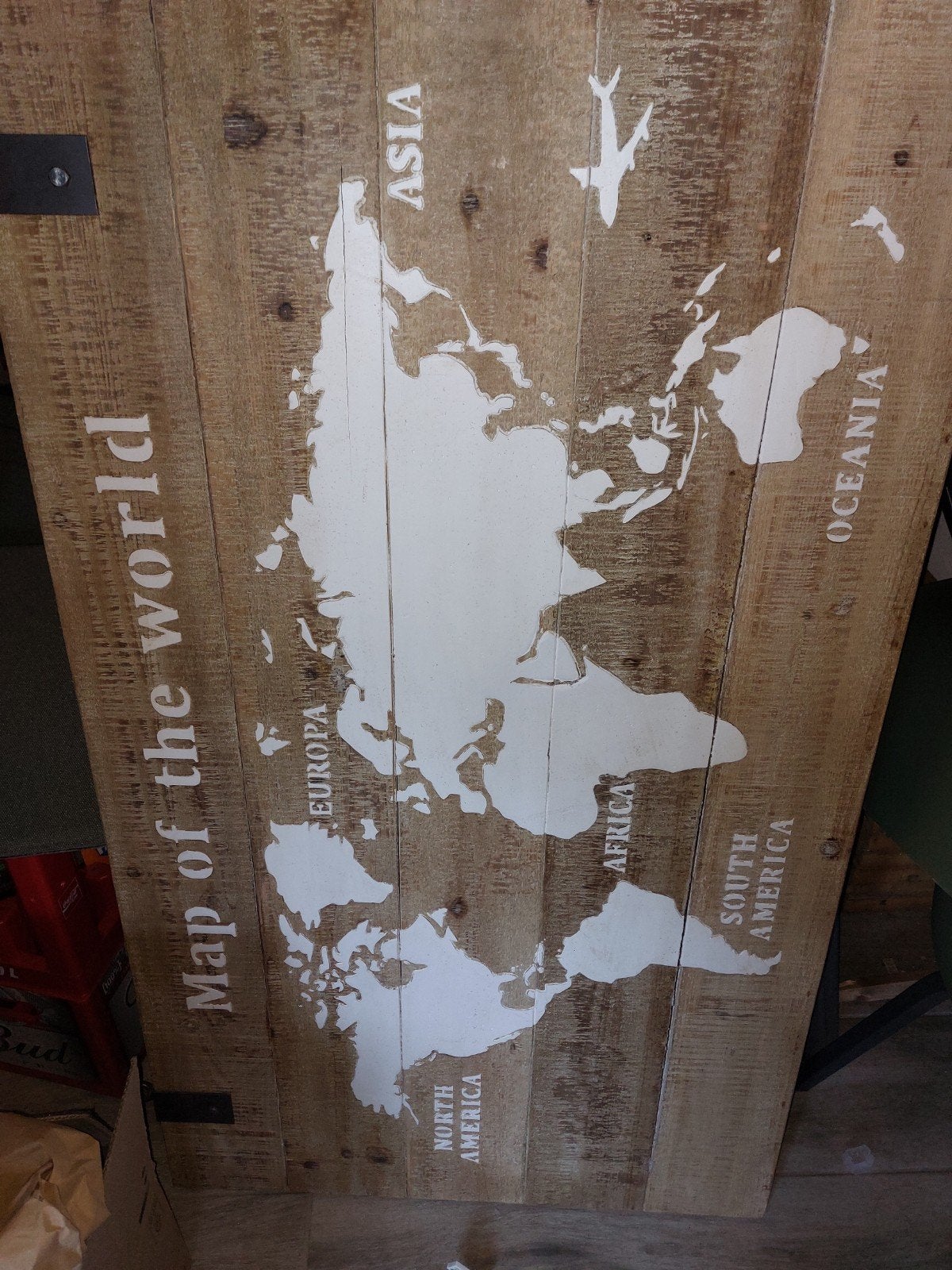Houten wanddecoratie wereldkaart, Ophalen, Gebruikt, Hout, Bruin