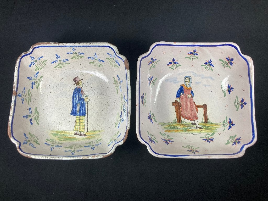 Franse antieke faience kommen Beatrix Pouplard Malicorne, Ophalen of Verzenden