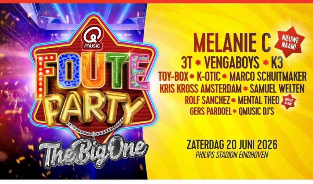 Q music foute party 2 zitplaatsen 1e Rang, Twee personen