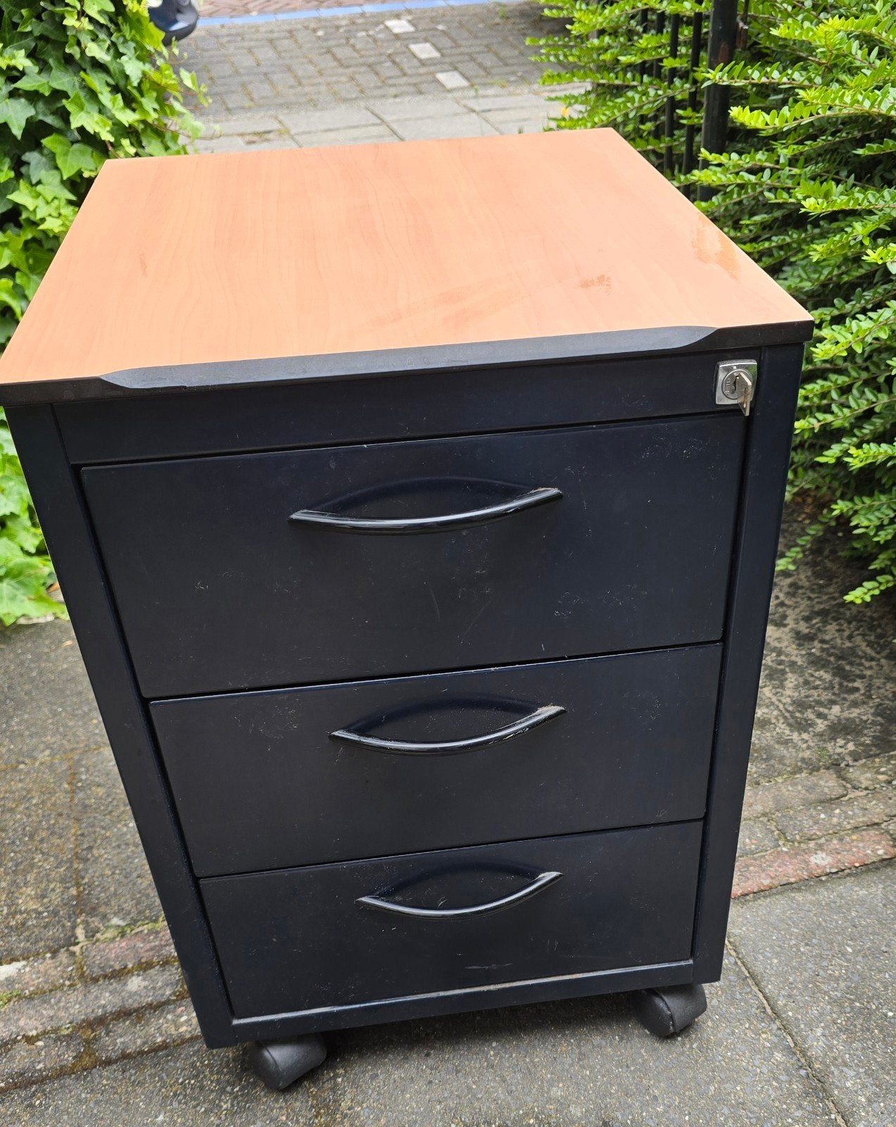 Verrijdbaar ladeblok met 3 laden en slot, Huis en Inrichting, Kasten | Roldeurkasten en Archiefkasten, Minder dan 50 cm, Gebruikt