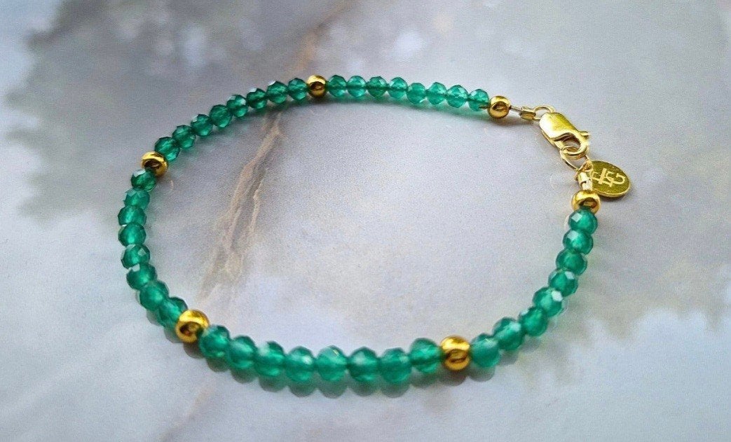 Groene Agaat armband gold plated, Sieraden, Tassen en Uiterlijk, Armbanden, Verzenden, Nieuw, Met edelsteen, Groen
