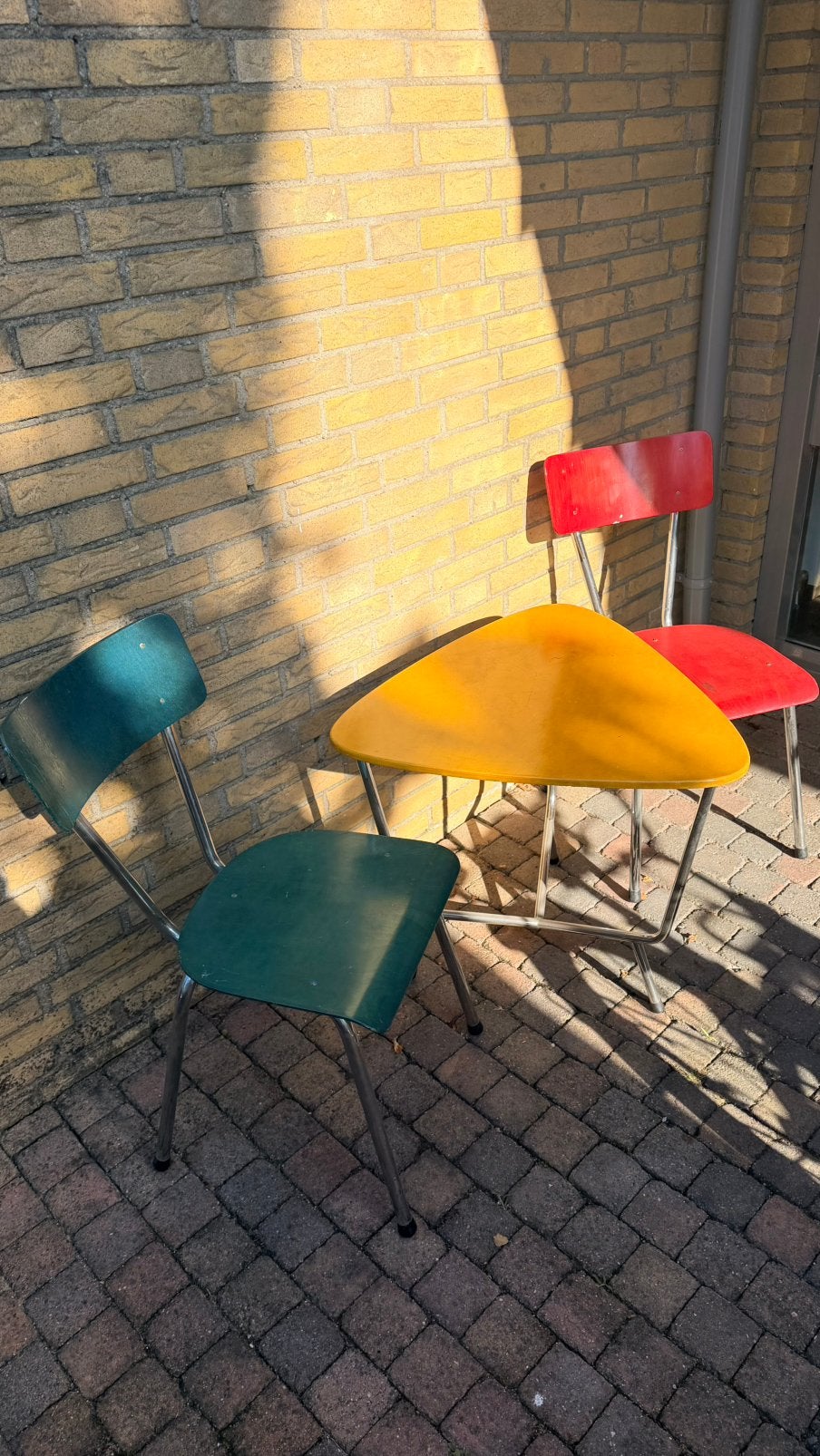 Setje tafel met stoelen retro 60’s 70’s, Ophalen, Gebruikt, 75 cm of meer, 60 cm of meer