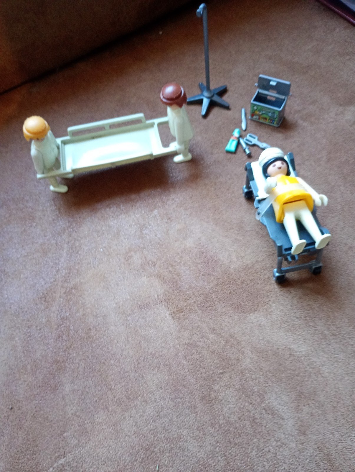 Vintage Playmobil Ziekenhuis Figuren en Brancard, Gebruikt, Losse onderdelen, Ophalen of Verzenden, City life