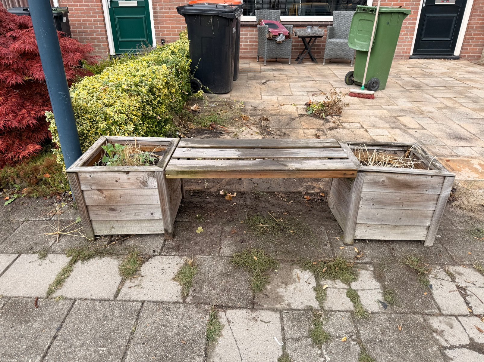 Gratis plantenbak / plantenbakken met bankje, Ophalen, Gebruikt, Hout