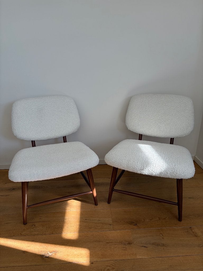 Twee fauteuils crème bouclé, Huis en Inrichting, Ophalen, Gebruikt, 75 tot 100 cm, 50 tot 75 cm