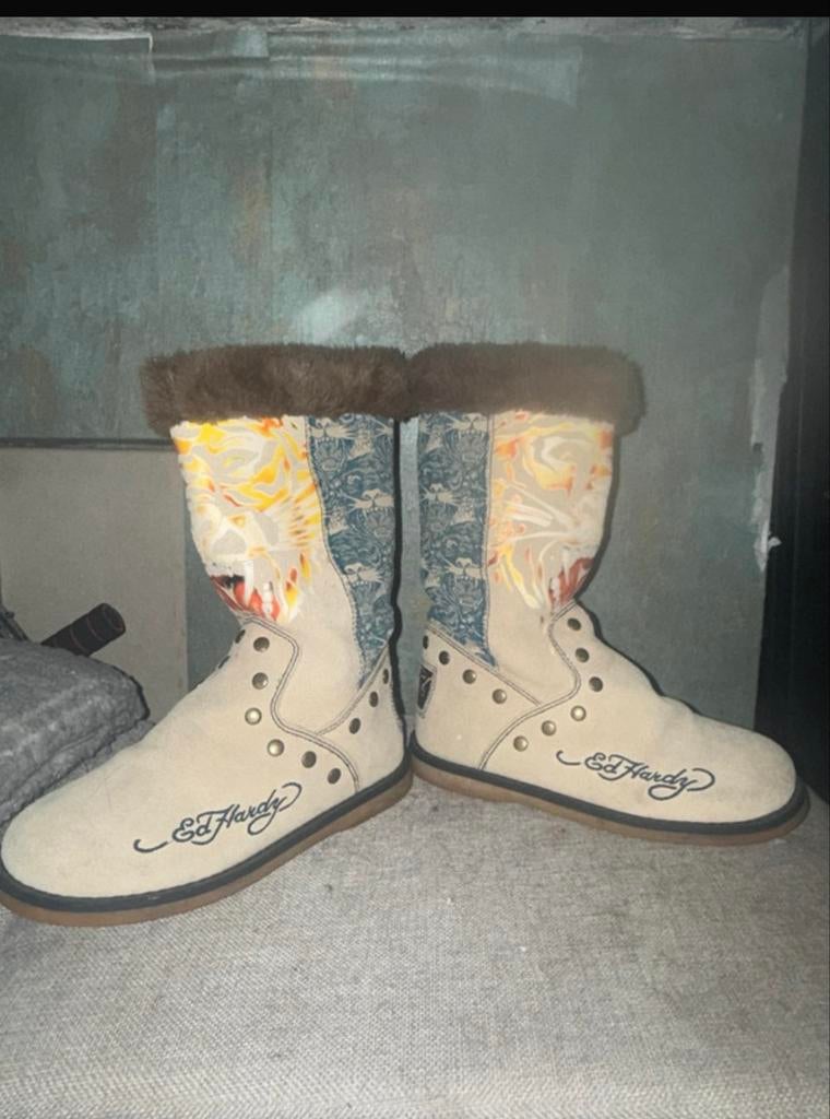 Originele Ed Hardy laarzen maat 37,5 - Zo goed als nieuw, Ophalen of Verzenden, Zo goed als nieuw, Beige, Hoge laarzen