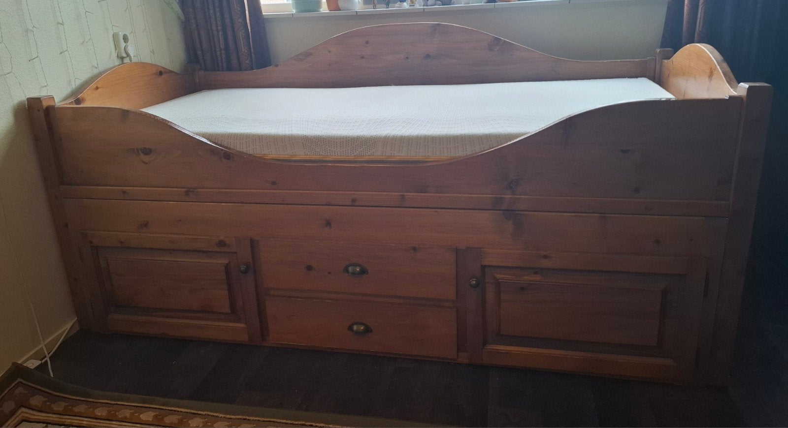 Houten bed met opbergruimte 90x200cm incl lattenbodem, Ophalen, Gebruikt, 90 cm, Eenpersoons