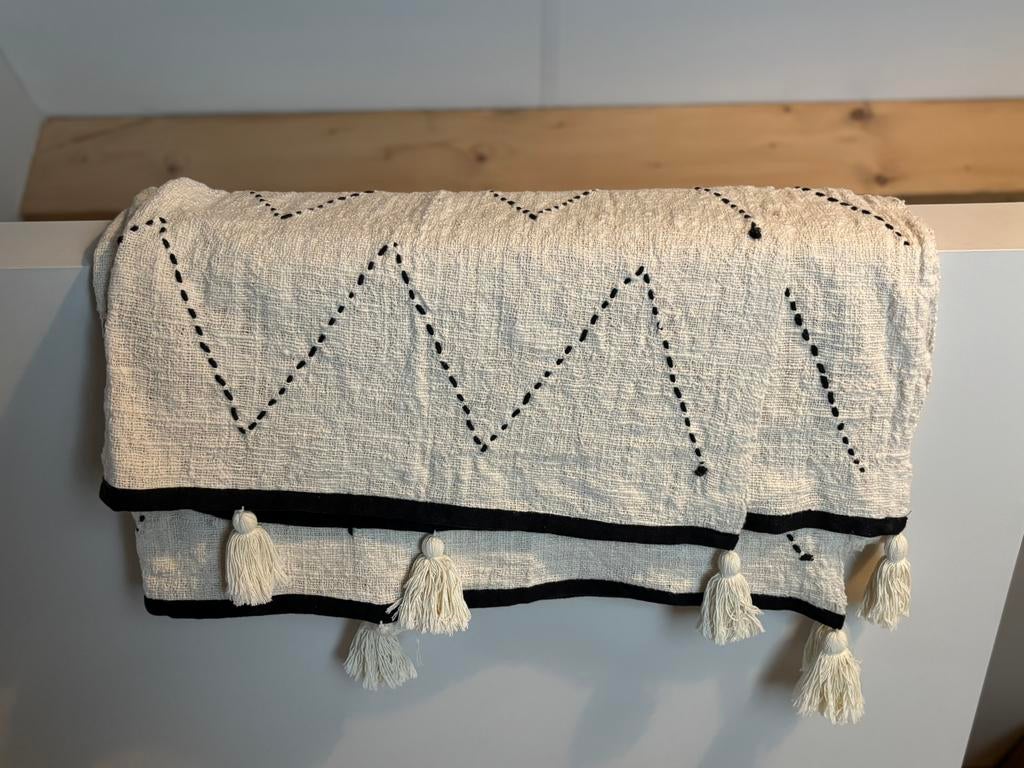 Linnen plaid zwart wit met beige, Ophalen of Verzenden, Nieuw