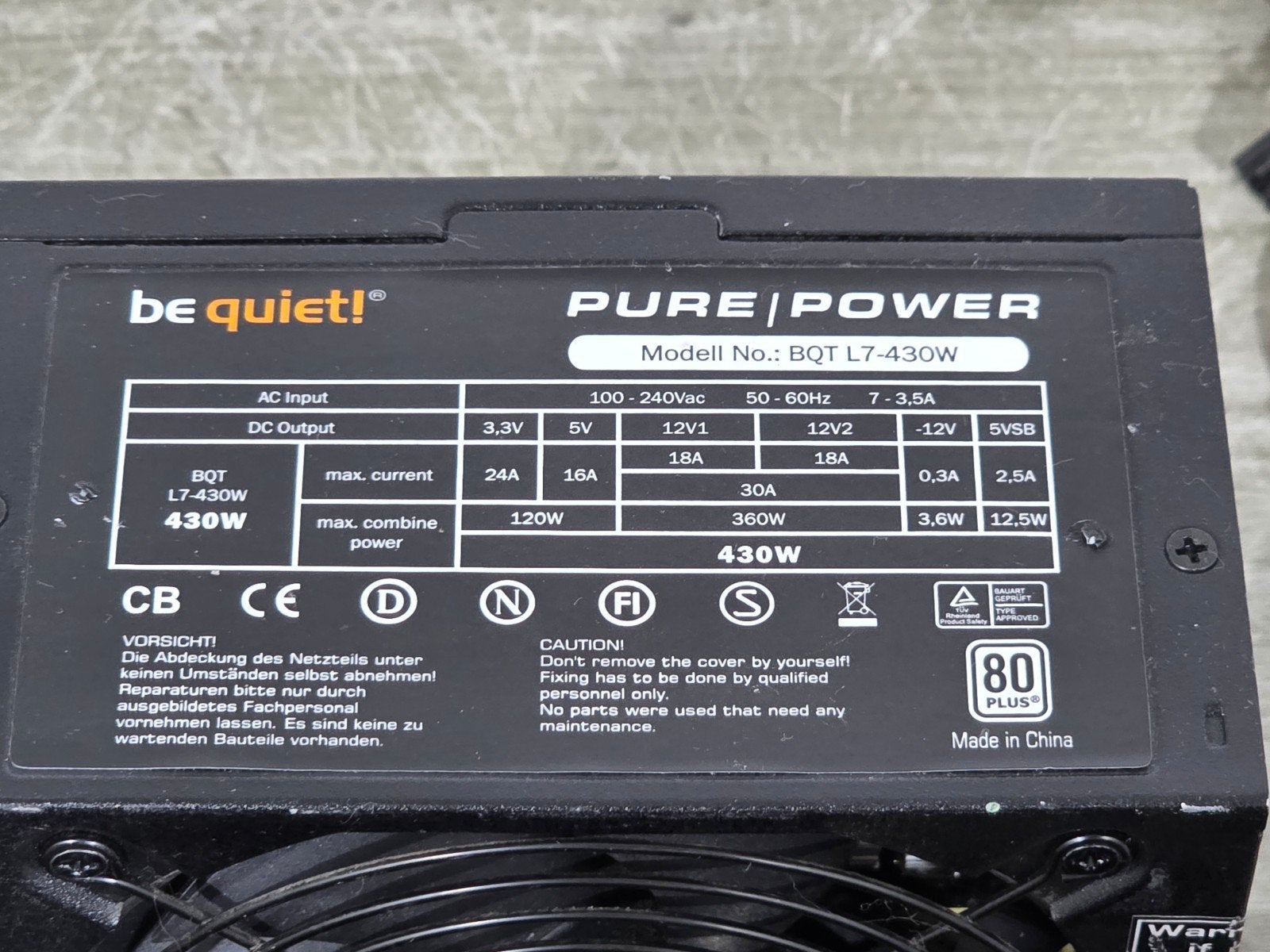 Be quiet 430w max voeding psu power supply bqt L7-430w, Gebruikt, ., Ophalen of Verzenden, .