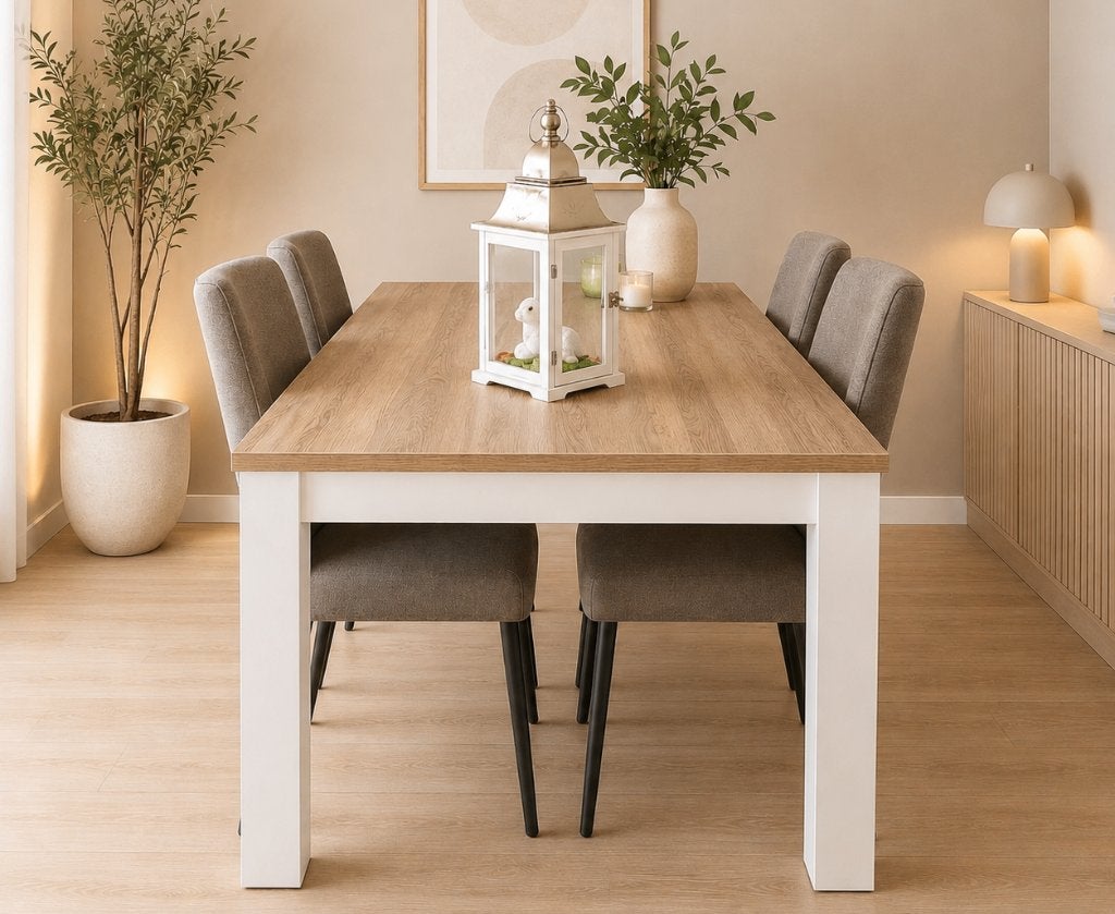 NIEUW Eettafel/ Licht Bruin Eiken Wit onderstel /90 x 200 cm, Ophalen, Nieuw, 50 tot 100 cm, Vijf personen of meer