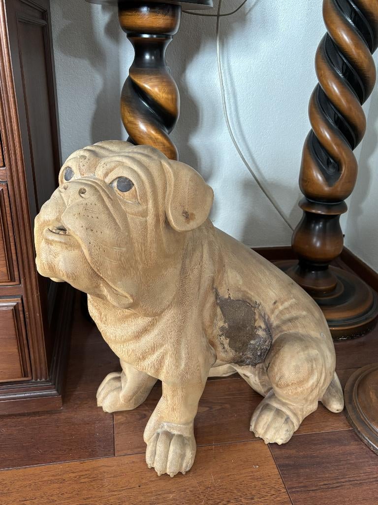 Houten Beeld Bulldog, Ophalen, Houtsnijwerk, 50 - 100 cm, Zoogdier