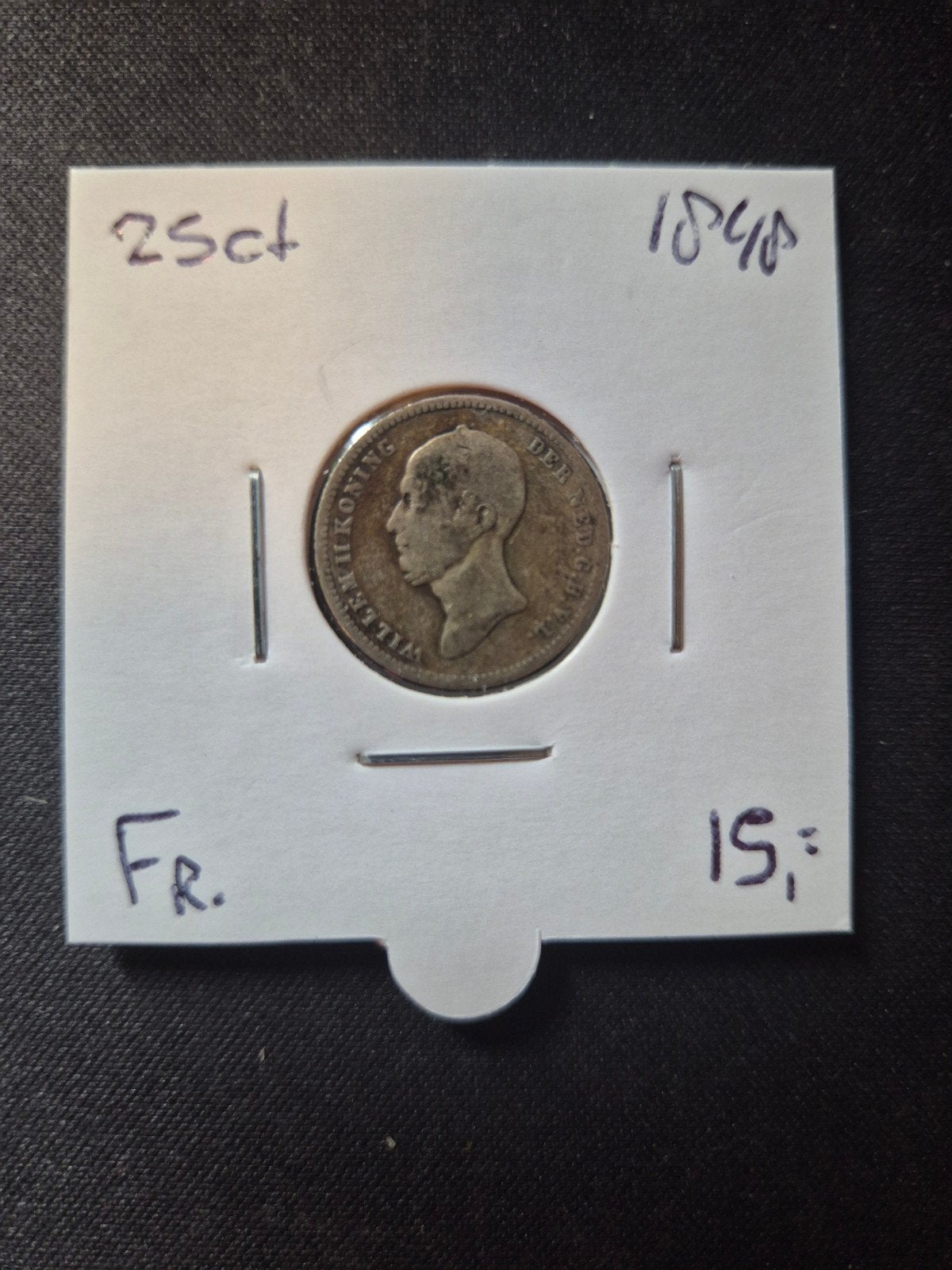 Zilveren 25 cent munt Koning Willem II - 1848, Zilver, 25 cent, Ophalen of Verzenden, Losse munt