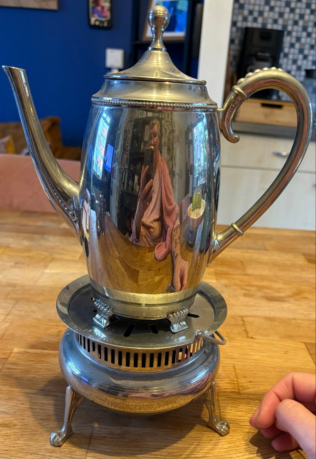 Vintage verzilverde theepot met rechaud, Ophalen of Verzenden
