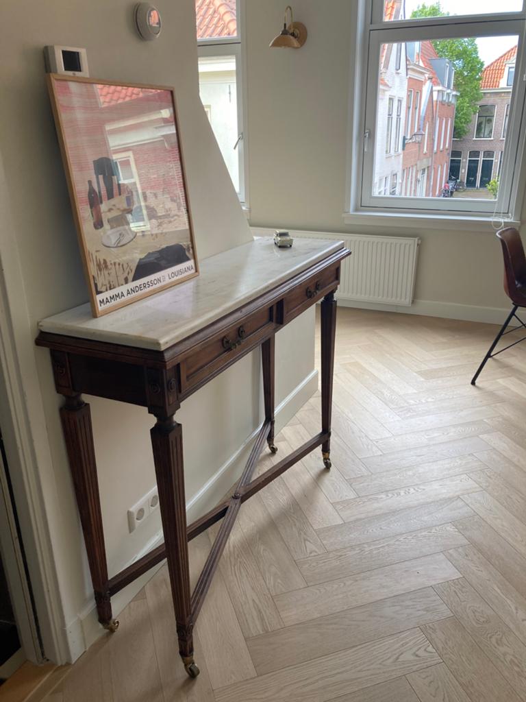 Antieke Console Tafel / side table met Marmeren Blad, Huis en Inrichting, Tafels | Sidetables, Ophalen, 100 tot 150 cm, Zo goed als nieuw