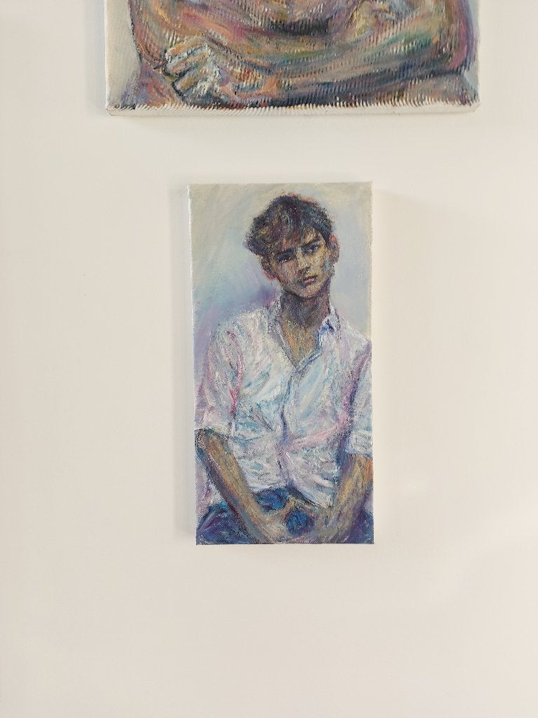 Mooi olieverfschilderij op doek 'The Observer', Figuren, Ophalen of Verzenden, Olieverf, Overige materialen