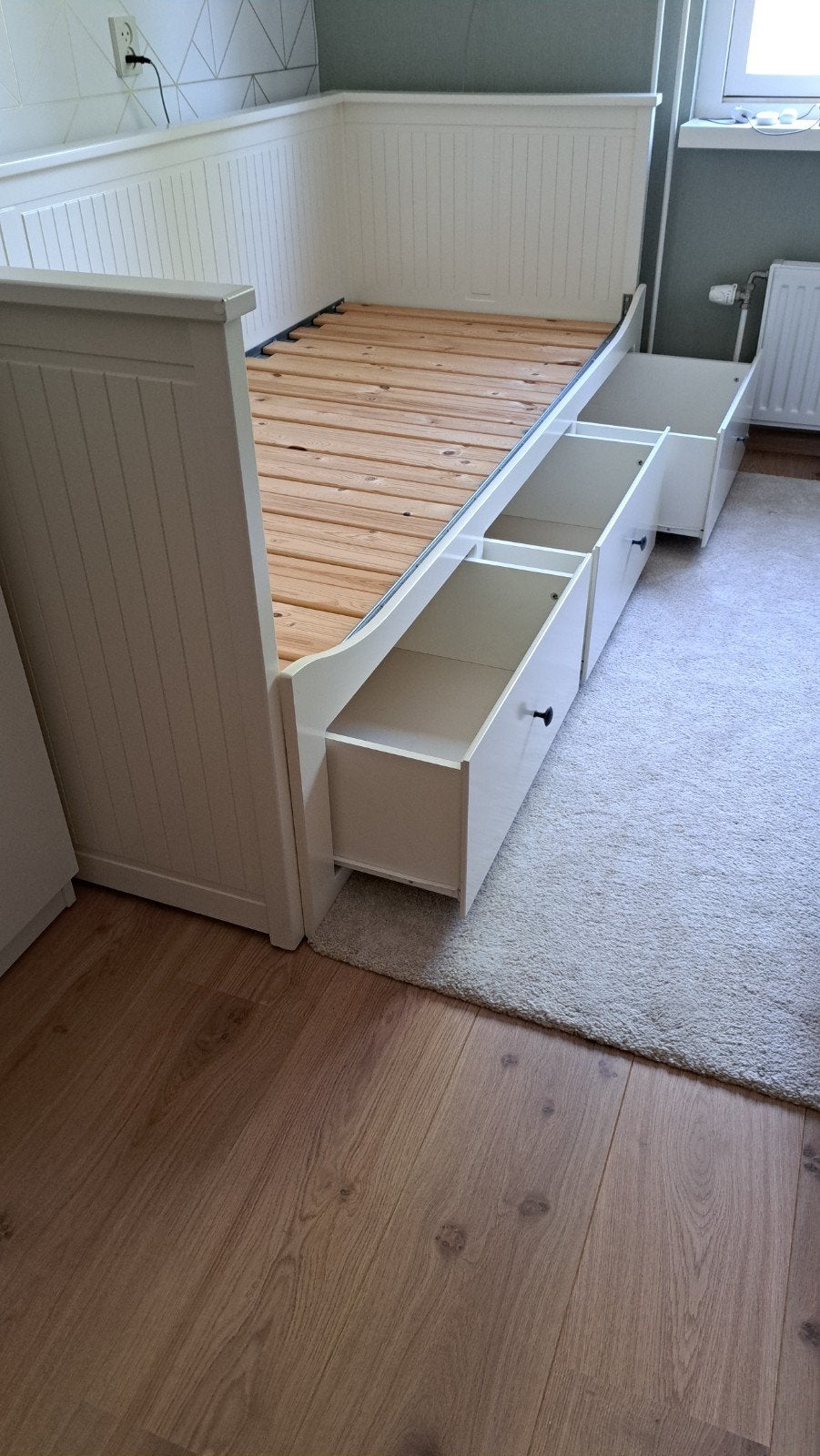 ikea hemnes bedbank 3 lades en matras maxi pocket  80×200, Huis en Inrichting, Ophalen, Gebruikt, Wit, Tweepersoons