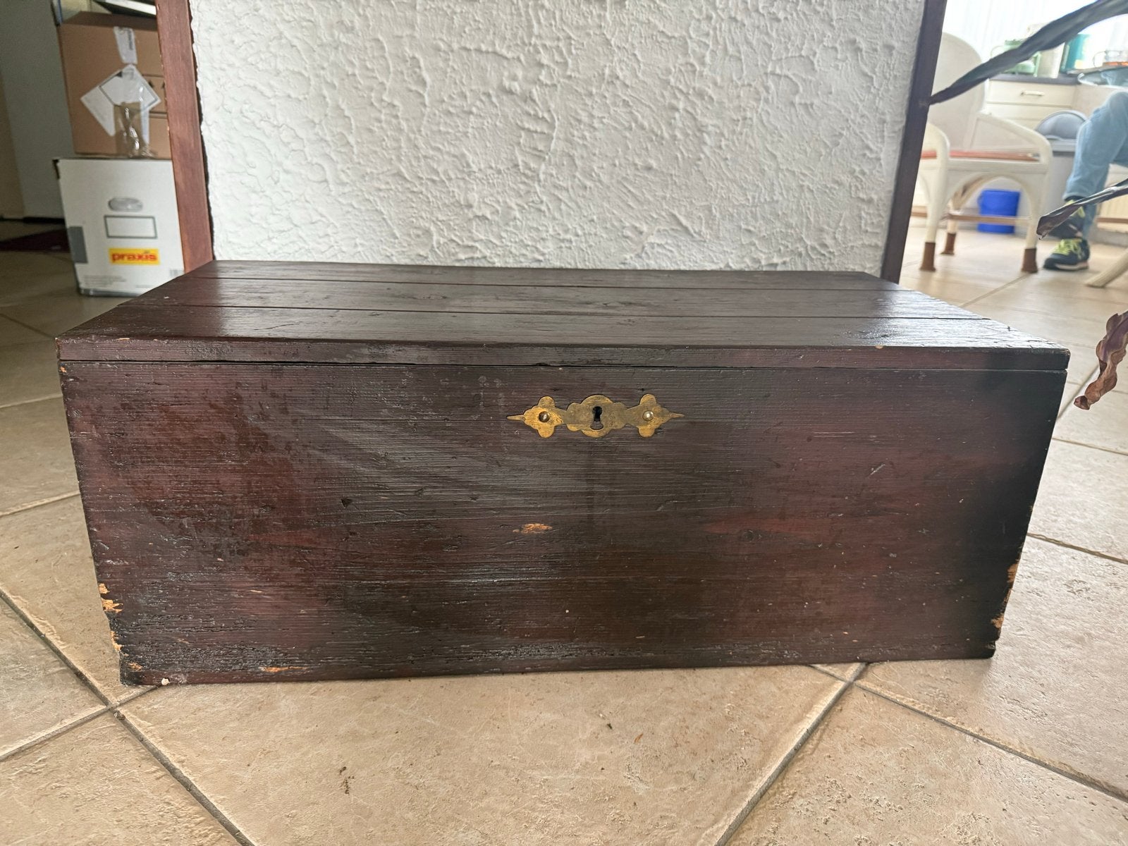 Gebeitste houten kist met losse binnenbak, Huis en Inrichting, Woonaccessoires | Kisten, Ophalen, Gebruikt, Minder dan 50 cm, 75 tot 100 cm