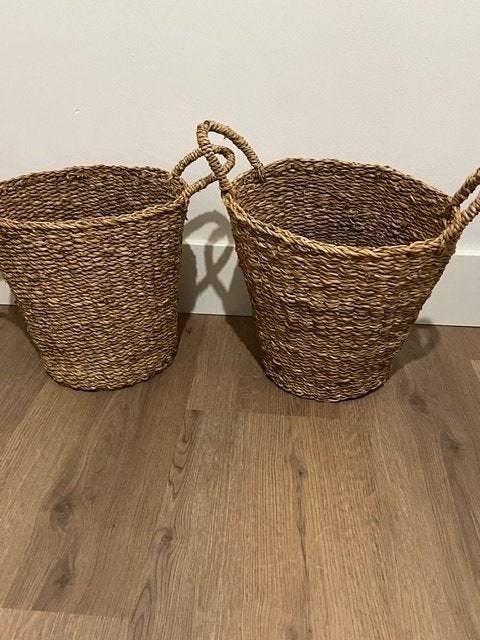 Rieten manden 2 stuks, Huis en Inrichting, Woonaccessoires | Schalen en Manden, Ophalen, Mand, Rond, Riet