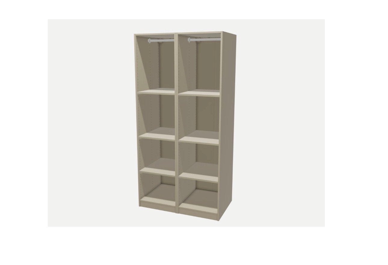 Grijsbeige IKEA Pax kast - 2 basiselementen, 1 jaar oud, Ophalen, Met plank(en), 200 cm of meer, 50 tot 100 cm