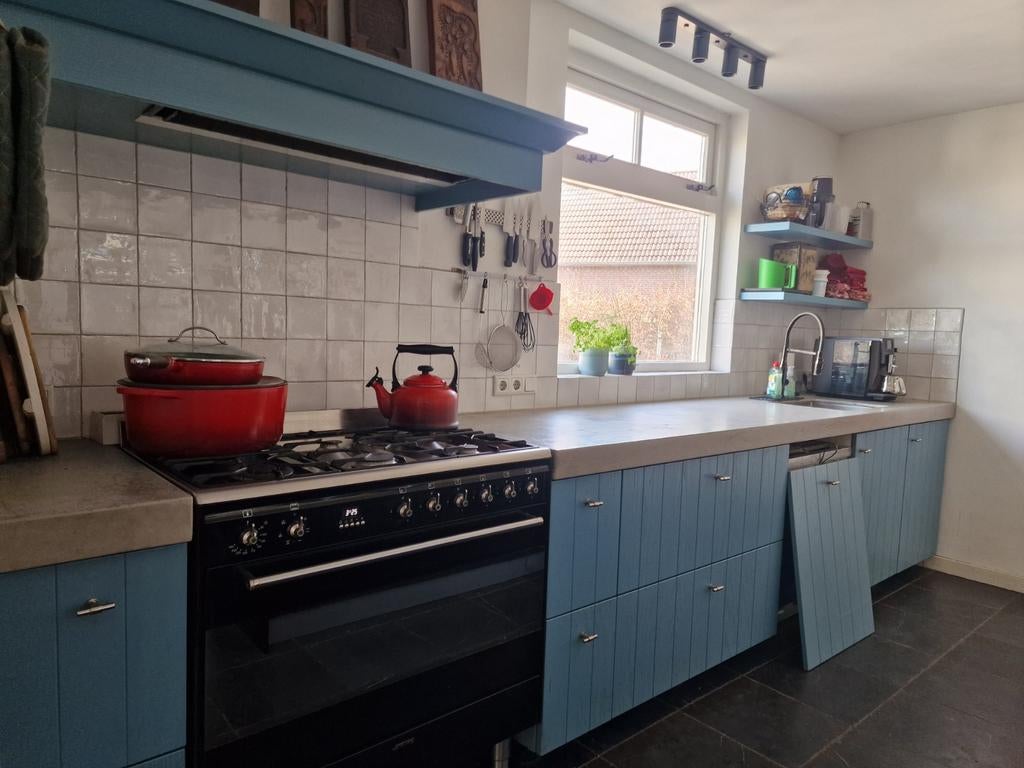 Keuken oud blauw met SMEG gasfornuis, Huis en Inrichting, Ophalen, Gebruikt, Hoekkeuken