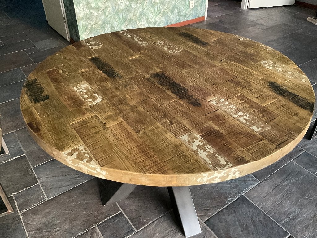 Eettafel rond 130 steelwood, Huis en Inrichting, Tafels | Eettafels, Rond, Vijf personen of meer, Ophalen, Overige houtsoorten