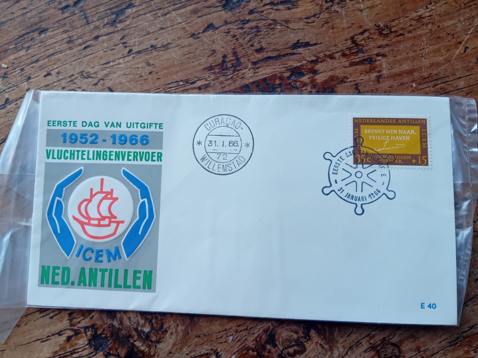 FDC ICEM Vluchtelingenvervoer 1952-1966 Ned. Antillen, Ophalen of Verzenden, Rest van de wereld