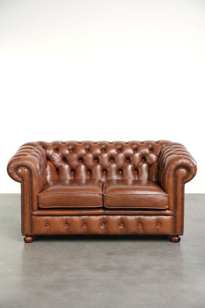 Rundleren ruime 2 zits bank in een prachtige bruine kleur, Ophalen, 150 tot 200 cm, Chesterfield, Tweepersoons