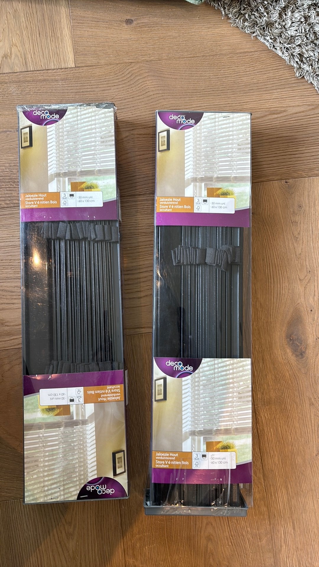 2 nieuwe houten jaloezieën DecoMode 60  130 cm, Overige merken, Zwart, Hout, Nieuw