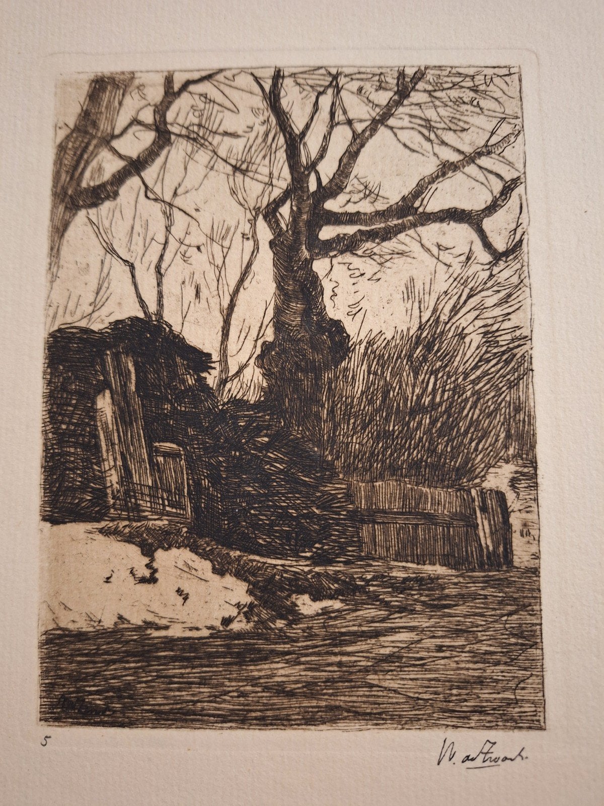 Ets Boslandschap Willem de Zwart - Takkenbos, Antiek en Kunst, Kunst | Etsen en Gravures, 1800 - 1899, Ets, Ophalen of Verzenden