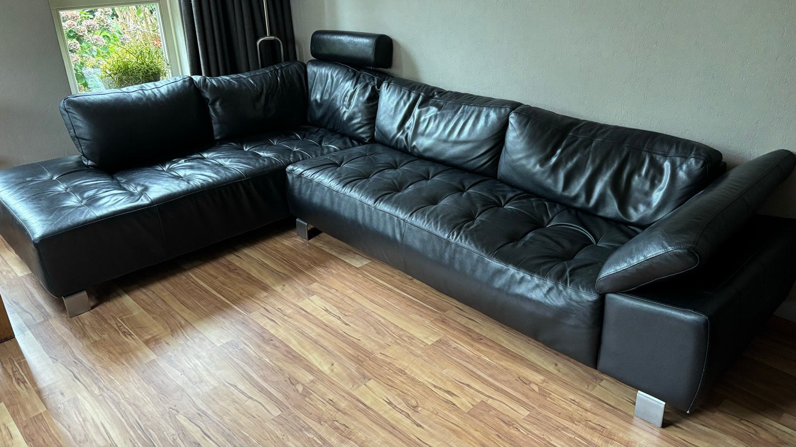 Leren hoekbank Henders & Hazel - 300x205 cm, Huis en Inrichting, Ophalen, Gebruikt, Hoekbank, 300 cm of meer