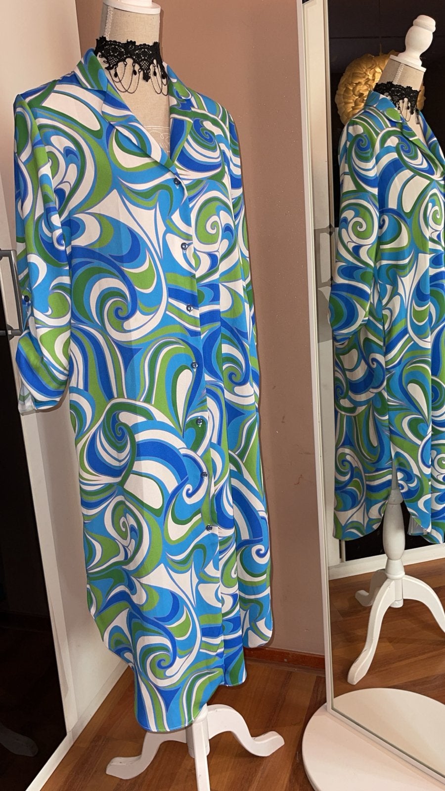 ADL Maxi Jurk met Psychedelische Print - Maat L, Kleding | Dames, Ophalen, Blauw, Maat 42/44 (L), Zo goed als nieuw