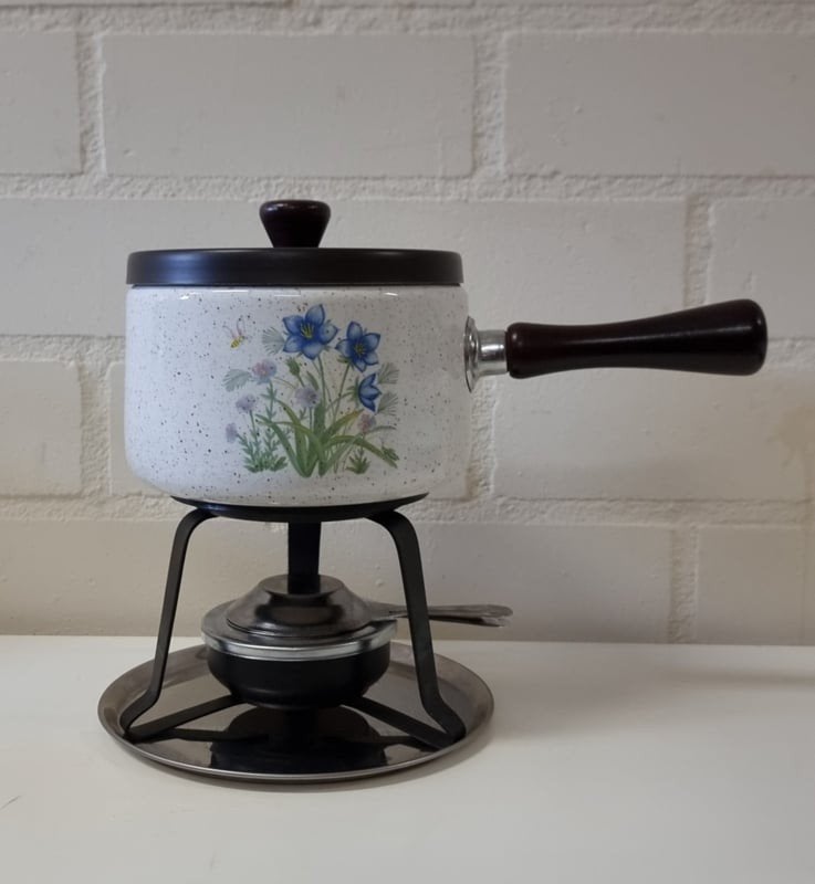 Vintage Fonduepan Jaren '70  Gezelligheid gegarandeerd #2136, Ophalen of Verzenden, Metaal, Meerkleurig, Overige typen