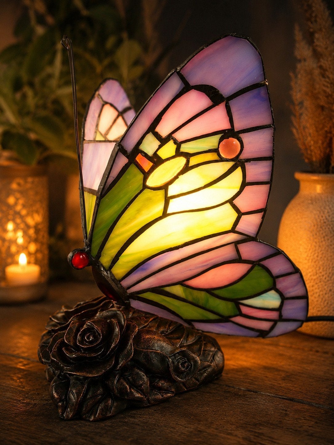 Tiffany vlinderlamp, E14 fitting, 20 cm hoog, Ophalen of Verzenden