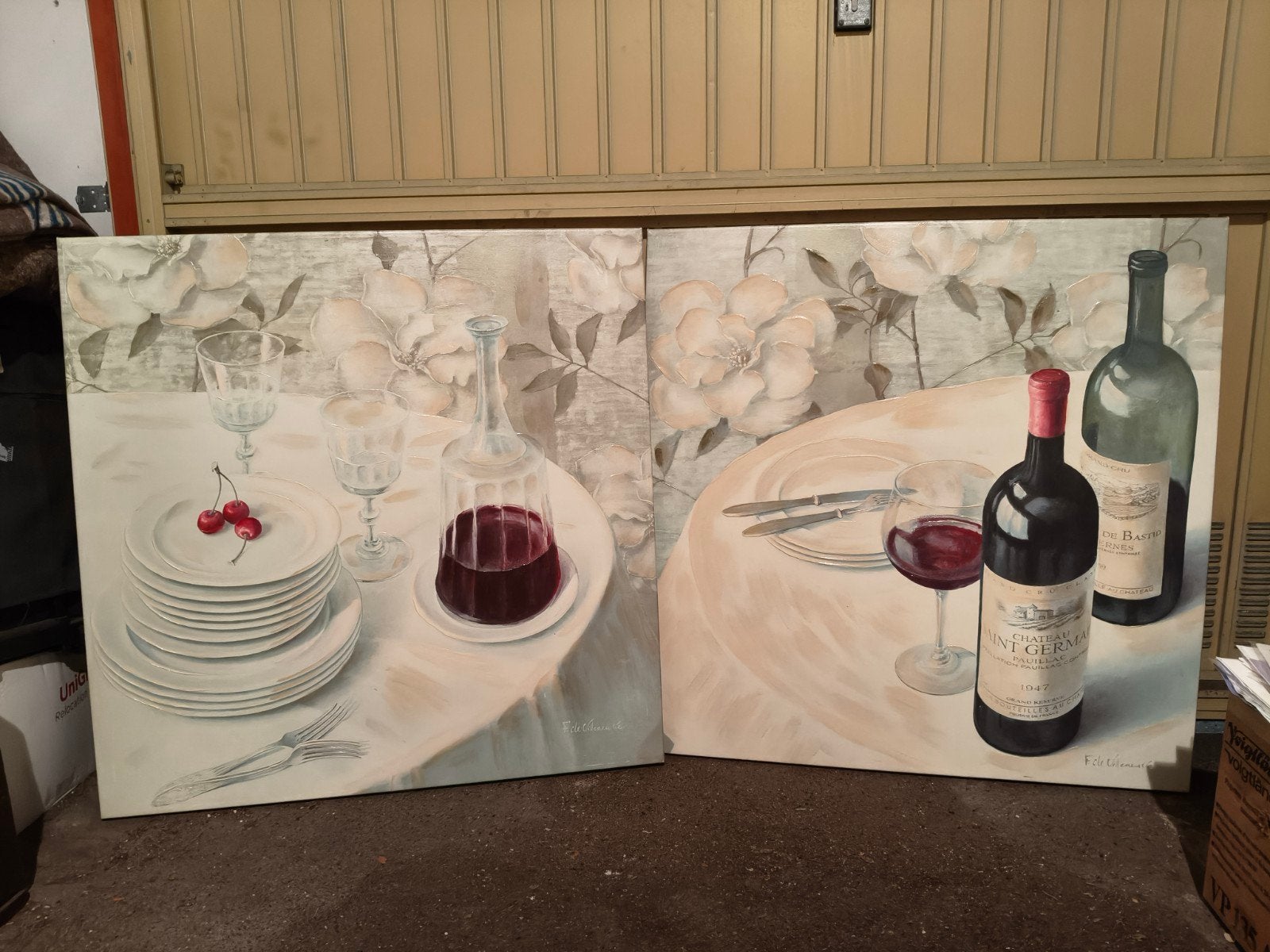 Schilderij tweeluik: Stilleven met wijn en fruit, Ophalen