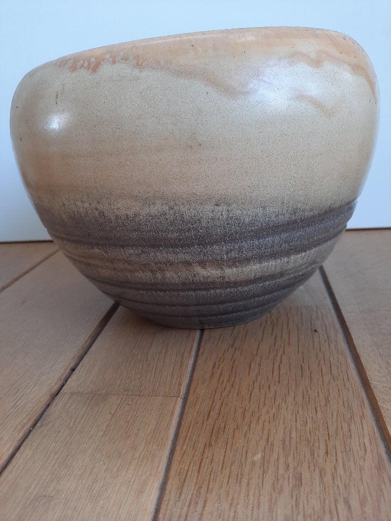 Vintage - Bloempot - beige oker bruin, Ophalen of Verzenden
