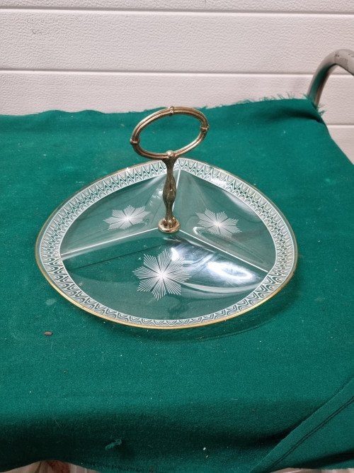 Serveerplateau vintage met verzilverde greep, Ophalen of Verzenden