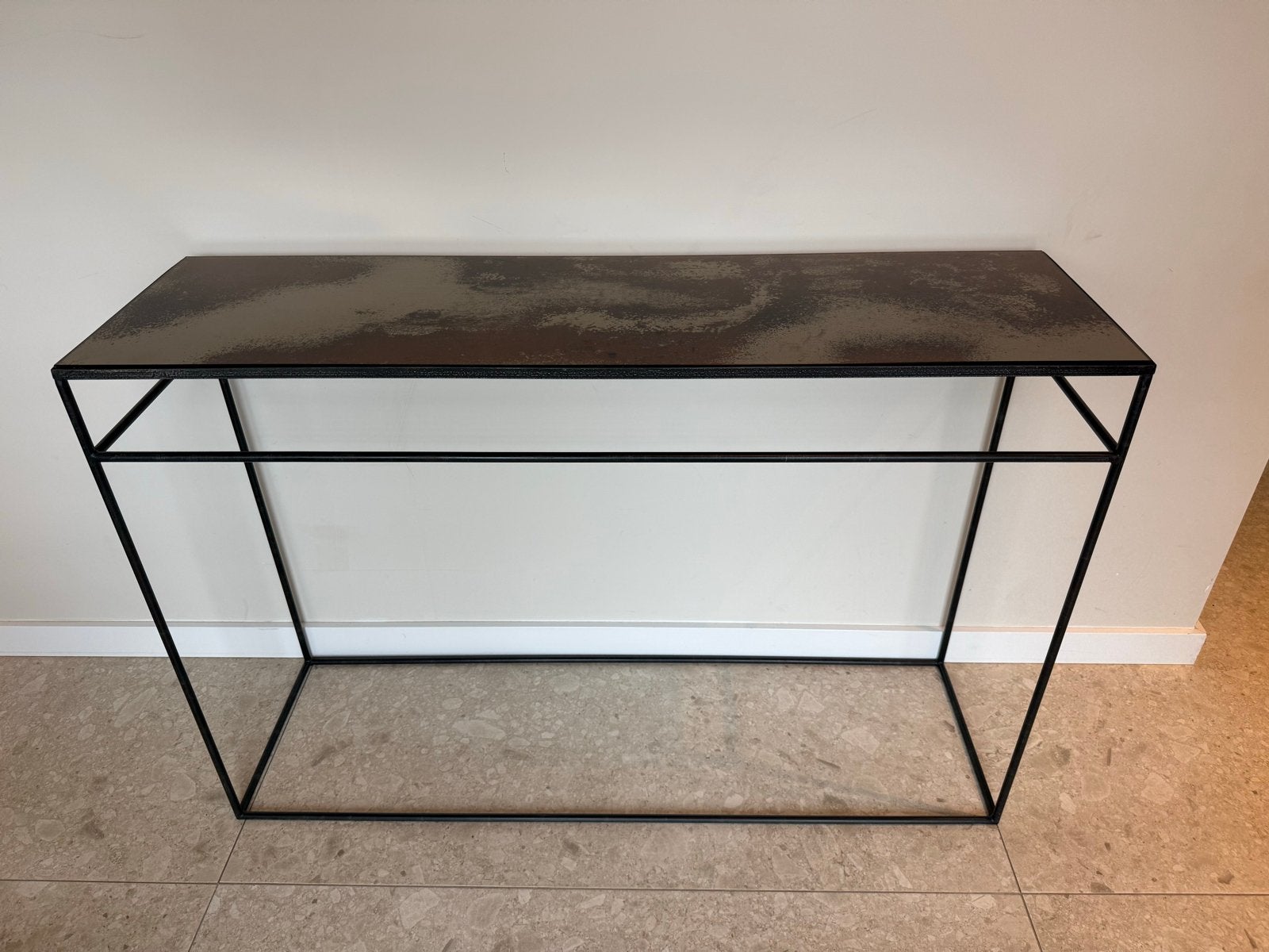 Notre Monde Console Tafel - Zwart Metaal & Spiegelblad, Ophalen, 100 tot 150 cm, Zo goed als nieuw, Metaal