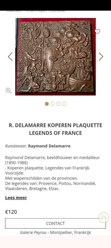 Koperen plaquette .maker Raymond delamarre.(18.90-1986), Ophalen