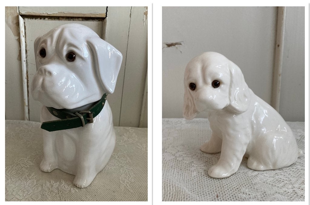 Brocante - Vintage / 2x Hondenbeeld / Keramiek, Ophalen, Gebruikt, Hond of Kat, Beeldje of Figuurtje