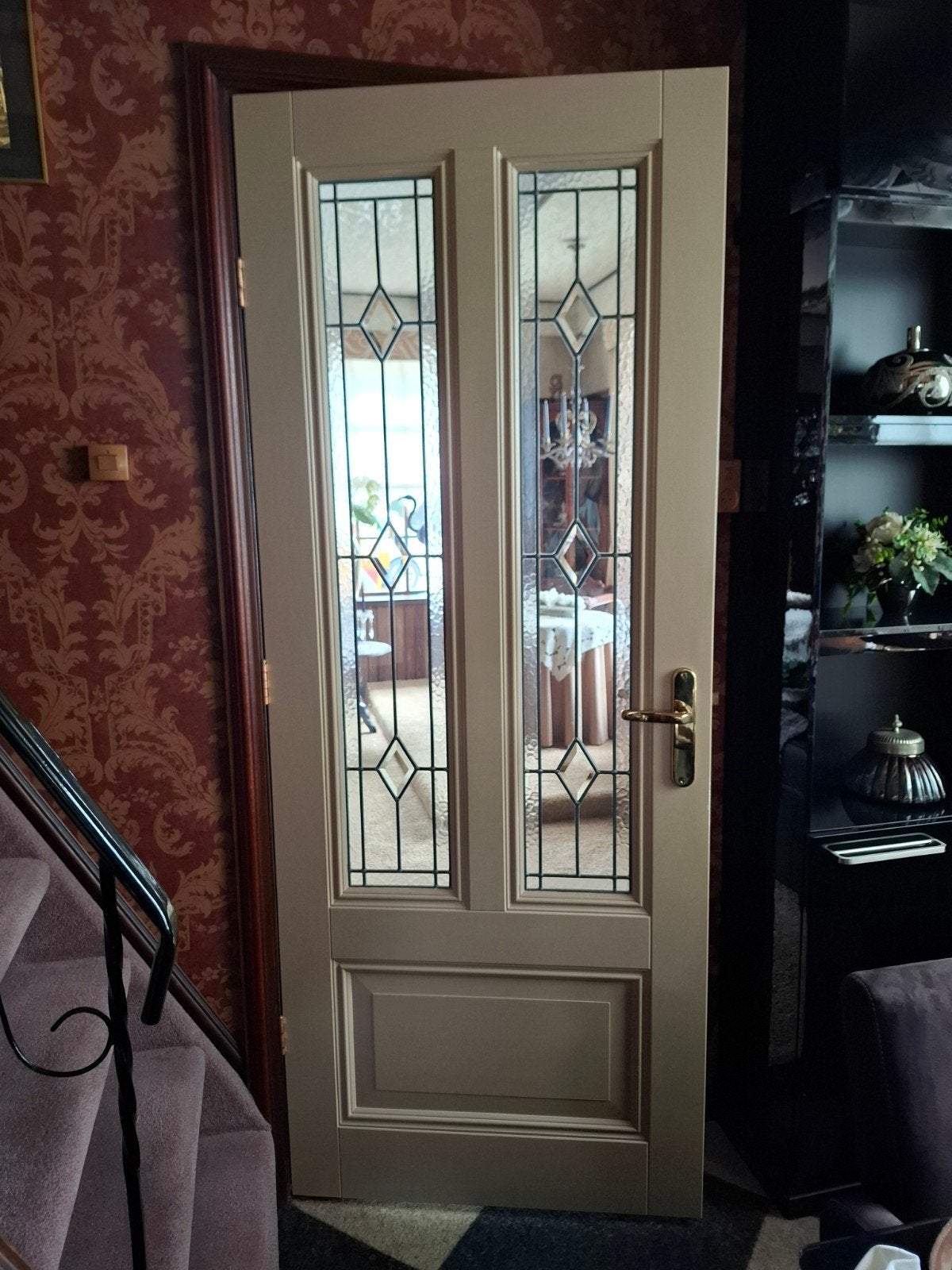 1 Massief houten deur met glas in lood, stomp 83x209cm, Ophalen, Gebruikt, 80 tot 100 cm, Binnendeur