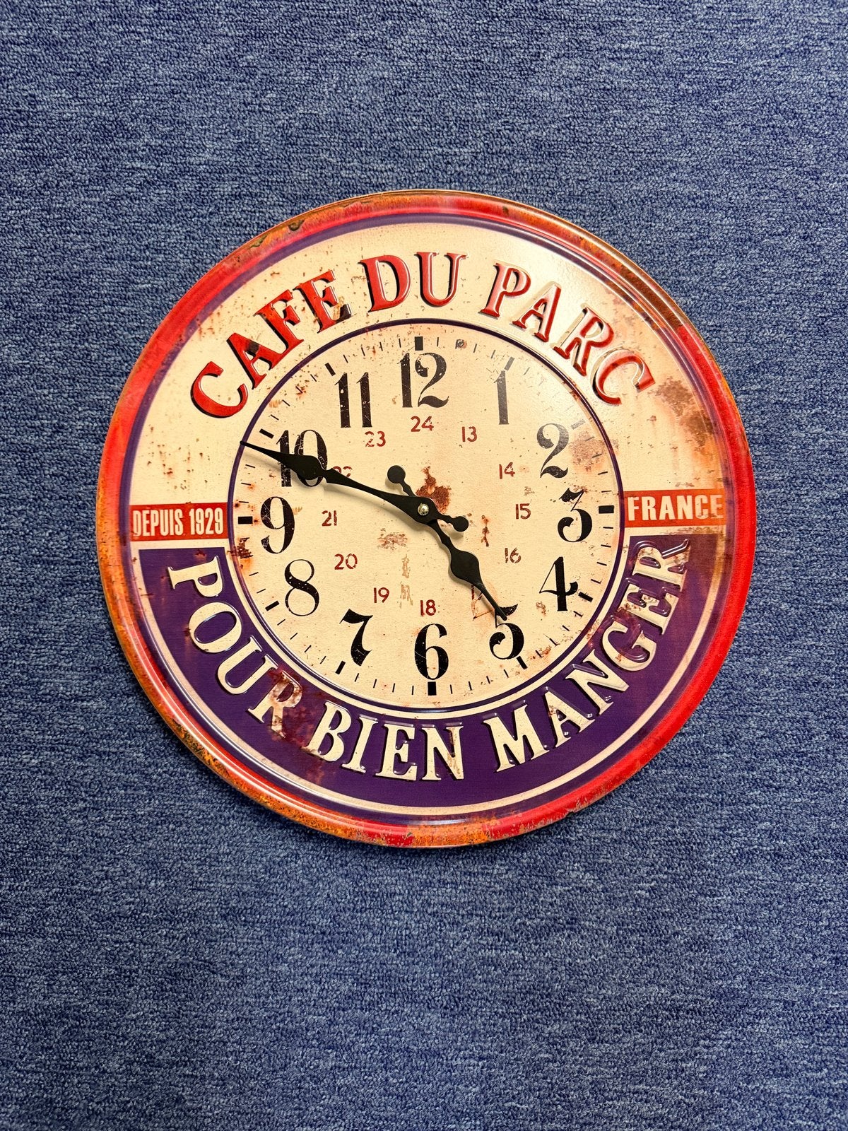 Wandklok 'Cafe du Parc' - Vintage Stijl (defect), Ophalen of Verzenden