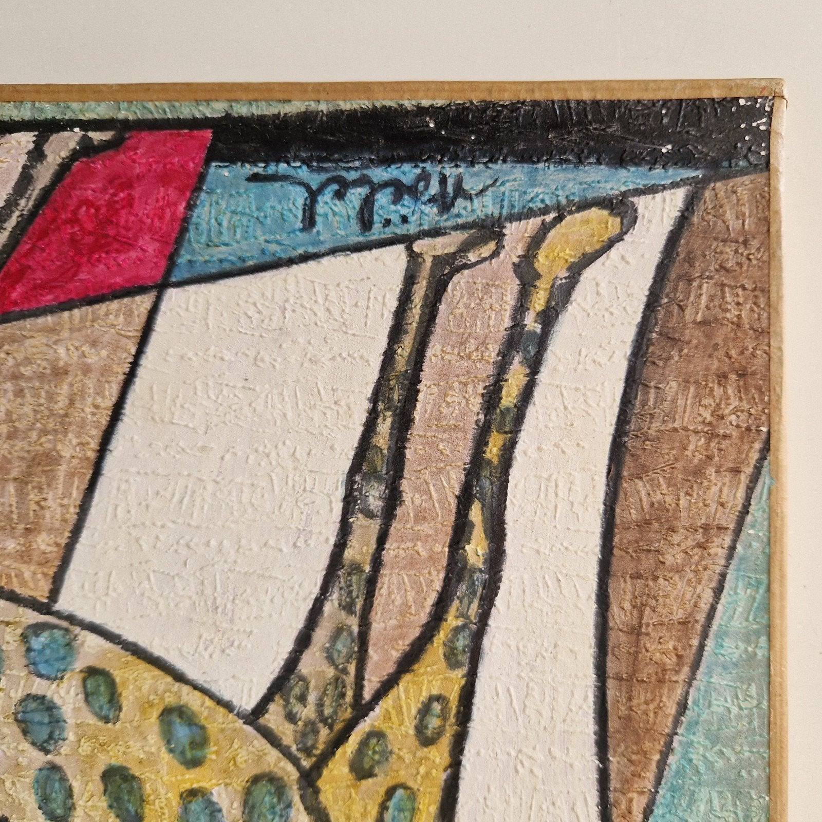abstract brutalistisch  schilderij met giraffe - 35x24 cm, Antiek en Kunst, Acrylverf, Gesigneerd, Ophalen of Verzenden, Dieren