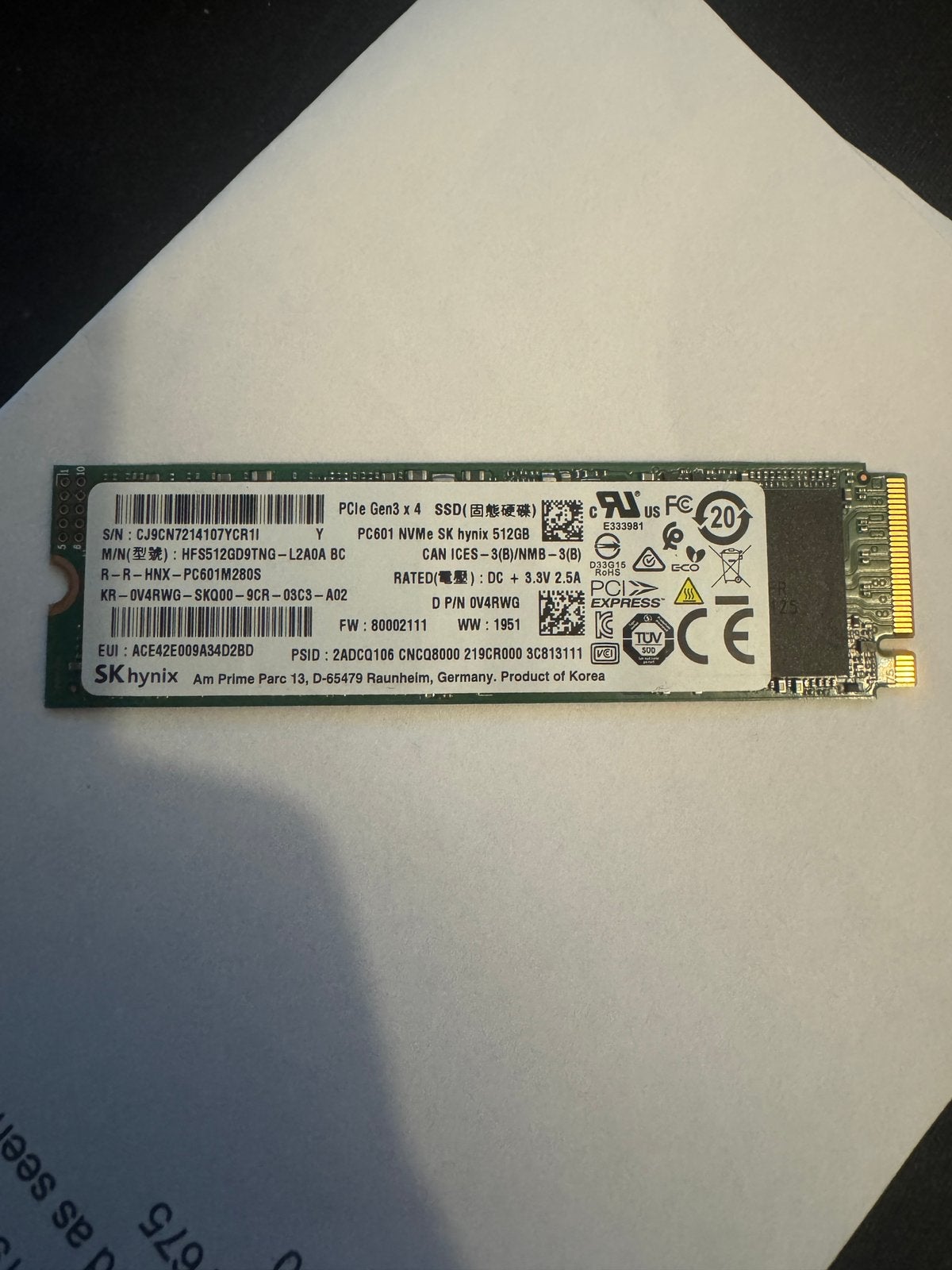 Ssd m.2 512gb Sk Hynix, Computers en Software, Harde schijven, 512GB, SSD, Ophalen of Verzenden, Zo goed als nieuw
