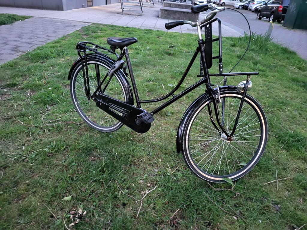 Zwarte transportfiets met voordrager en bagagedrager, Ophalen, Terugtraprem, 53 tot 56 cm, Handrem