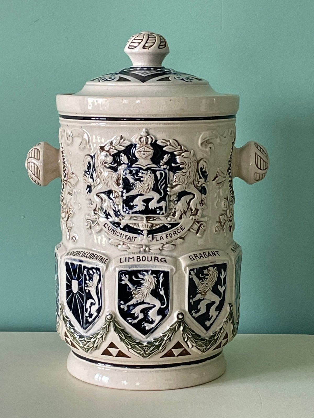 Antieke gres tabakspot Marzi & Remy | ca. 1900 (België), Antiek en Kunst, Antiek | Keramiek en Aardewerk, Ophalen of Verzenden