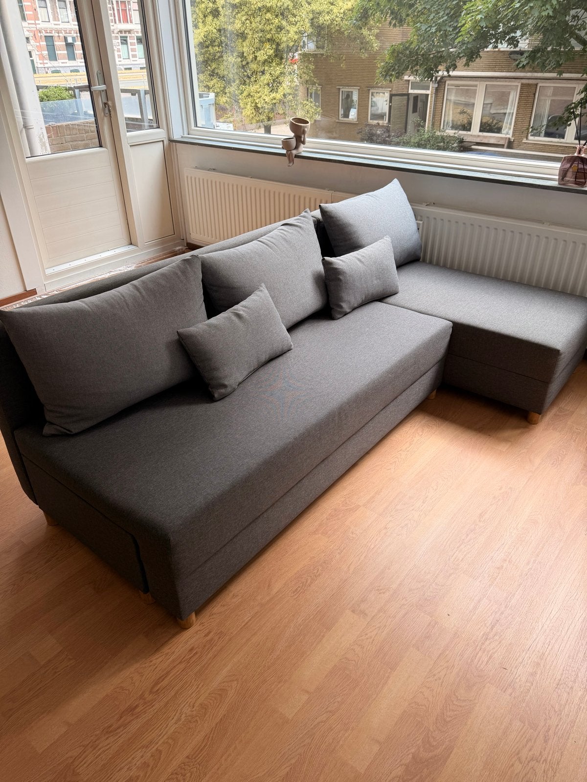 Jysk 3-zits slaapbank met opbergruimte, spiegelbaar, Gebruikt, 210 cm, Tweepersoons, Ophalen of Verzenden