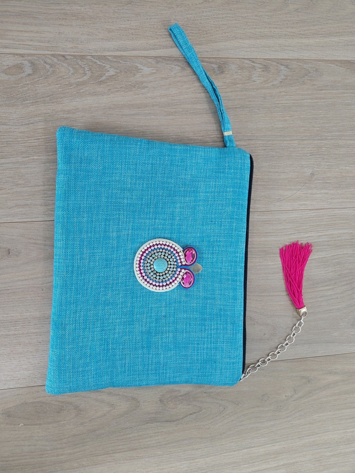 Turquoise etui/clutch voor iPad of als avondtasje, Ophalen of Verzenden, Zo goed als nieuw, Overige kleuren, Avondtasje