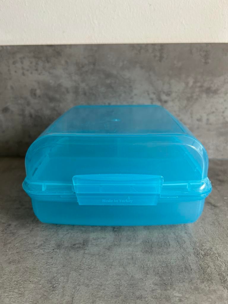 Blauwe Broodtrommel met Vakjes - Ideaal voor Lunch, Huis en Inrichting, Blauw, Kunststof, Ophalen of Verzenden, Zo goed als nieuw