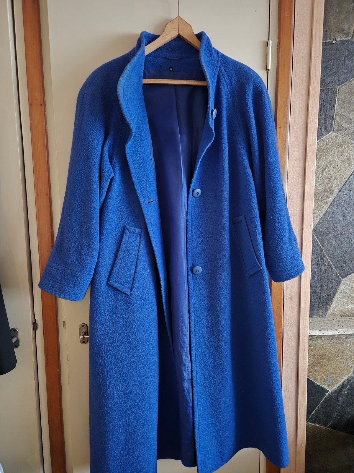 Lange blauwe winterjas - Maat 42, Ophalen, Gedragen, Maat 42/44 (L), Blauw
